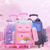 【HOT SALE】❀ Smiggle bag Beg sekolah troli pelajar sekolah rendah perempuan kelas dua, tiga, empat, lima dan enam kanak-kanak perempuan tangga enam roda menaiki beg galas puteri merah bersih