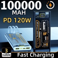 ✨100% original ✨ Solar powerbank 100000mah PD 120W powerbank fast charging with 3 cable+LED Digital 
