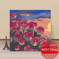 Diy Digital Oil Painting Sunset Tulips Landscape Oil Drawing Numbers Hand-painted By 20cm B7b7