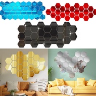 Mosaic Tiles Art Decals Mirror Wall Sticker / Self Adhesive Geometric Mirror Wall Stickers / Colorful 3D Hexagon Acrylic Mirror Wall Stickers / Removable DIY Home Decoration