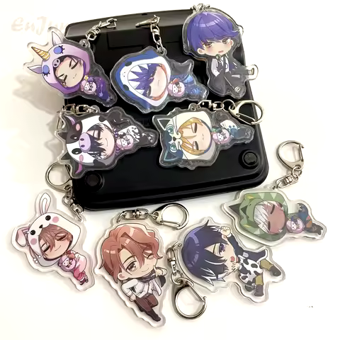Obey Me! Pajamas Collection Anime Keychain Asmodeus Lucifer Mrmon Leviathan Figures Acrylic Bag Keyr