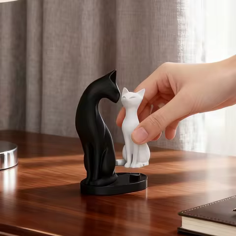 Black And White Cat 3D Printed Home Decoration Sculpture Detachable Nordic Style Desktop Decor Creat