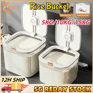 【SG】Rice Container Kitchen Storage Bucket Cylinder Storage Box Grain Container Sealed Rice Organizer