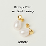 Sonora Baroque Pearl and Gold Earrings, Rhapsody Collection, 18K Gold Plated 925 Sterling Silver