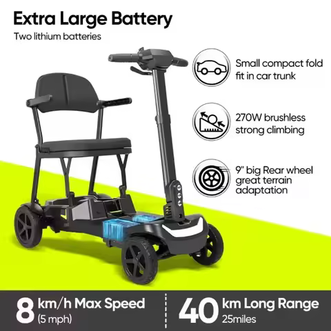 Intelligent Folding Electric Scooter 4 Wheel Elderly Travel Mobility Scooter Household Electric Four