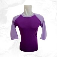 Kaos Polos Raglan Lengan 3/4 Warna Ungu Tua Kombinasi Ungu Muda