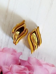 vintage jewelry  MONET古典金色火紋 夾式耳環
