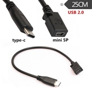 Mini USB to Type C Converter Cable Length 25cm (Type 3.1 Male 5pin Female Charging Data sync Cord Ad