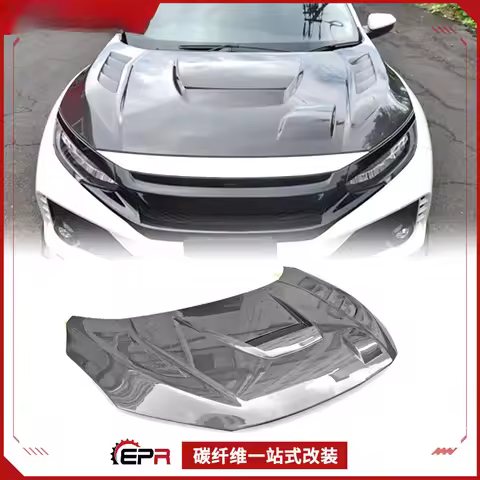 For Honda Civic Type R FK8 JS Racing Style Carbon Fiber Front Engine Hood