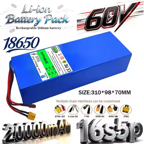 500W 700W 1000W Motor Battery - 16S5P 60V 20AH Lithium for Motorcycle Scooter Bike Belt BMS