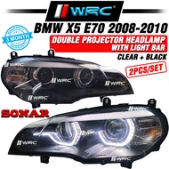 Sonar BMW X5 E70 2008 - 2010 Double Projector Headlamp With Light Bar ( Clear + Black )