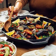 美國LODGE 主廚系列 美國製雙耳圓形鑄鐵平底煎烤鍋-38cm