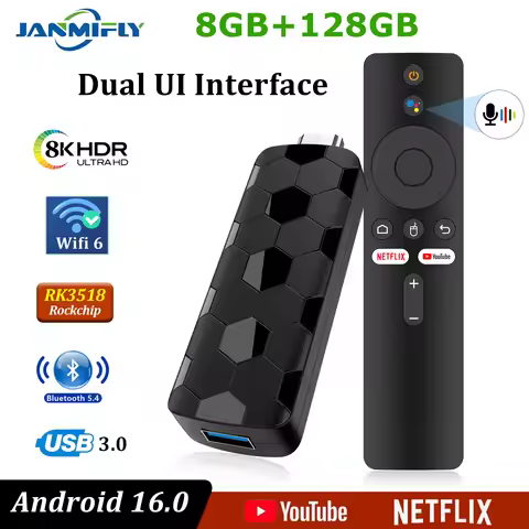 Factory Directly R3+ TV Stick 8K Android 16 Rockchip RK3518 2.4G&5GWifi 8GB 128GB tv box Fast tv sti