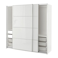 PAX/HOKKSUND 衣櫃/衣櫥組合, 白色/高亮面 淺灰色, 200x66x201 公分