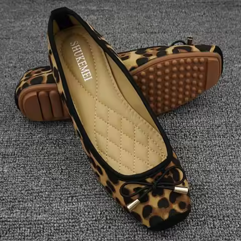 Spring Summer Shoes Women Ballet Flats Sweet Flat Bowknot Laides Brand Shoes Plus Size 42 Leopard D2
