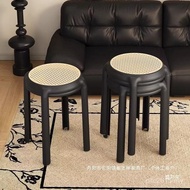 Stacked Rattan Round Stool Strong Household Plastic Stool Thickened Factory Direct Sales Antique Dur