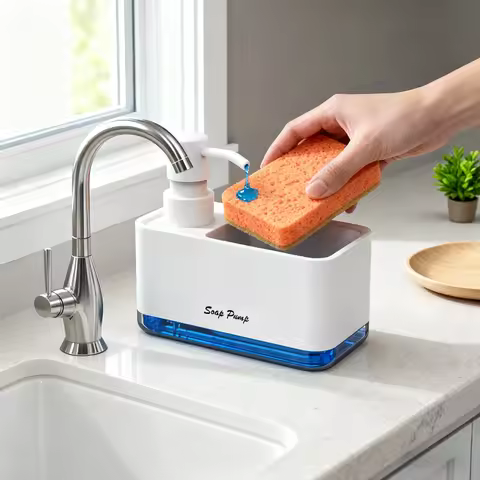 Dish Soap Dispenser for Kitchen,Liquid Soap Dispenser Kitchen Soap Dispenser with Sponge Holder,Spon