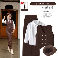KEMEJA 4in1 Yearbook Cowboy Suit | Brown Shirt + Vest + Span Skirt + Cowboy Hat | FC155