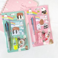 WBB Mini Stationery Set 4 in 1 Small Notebook Book We Bare Bears Highlighter Panda Grizzly Ice BearF