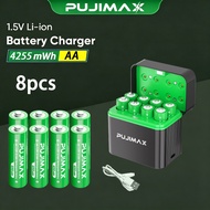 PUJIMAX  8-Slot AA  1.5V 4255mWh Li-ion Battery Charger fast charging- with a Type-C Charging Cable