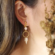 摩根石2號－摩根石玻璃珠流蘇－耳環/耳夾－天然石