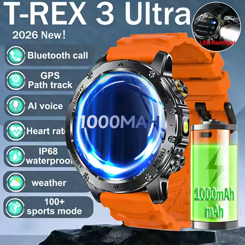 2026 New Military T-Rex 3 Ultra 1000mAh Battery Smart Watch IP68 Waterproof Flashlight Heart Rate Sp