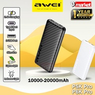 Awei P5K Pro 10000mAh Powerbank 2.4A Charging Dual USB Power Bank Awei P6K Pro 20000mAh Powerbank Aw