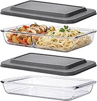 LemonRoad 2pcs 9x13 Inch Baking Dish with Lid 2 Quart Rectangular Glass Bakeware Set with Lids, Baki