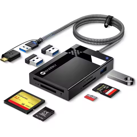 SD Card Reader 7 in 1, Dual Connector USB 3.0/USB C, Memory Camera Card Adapter Hub for Micro SD/CF/