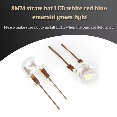 Liludin 10PCS NEW F8 8mm 0.5W 3.0-3.2V Straw Hat LED White Super Bright LED Lamp Wide Angle Transpar