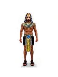 嘉年華/新年男士埃及/羅馬法老服裝套裝配飾,包括帽子、圍巾、腰帶、腕帶,適合聖誕派對/節日角色扮演