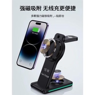 三合一透明磁吸無線充電器適用蘋果手表手機耳機充電折疊支架三星小米通用帶小夜燈
