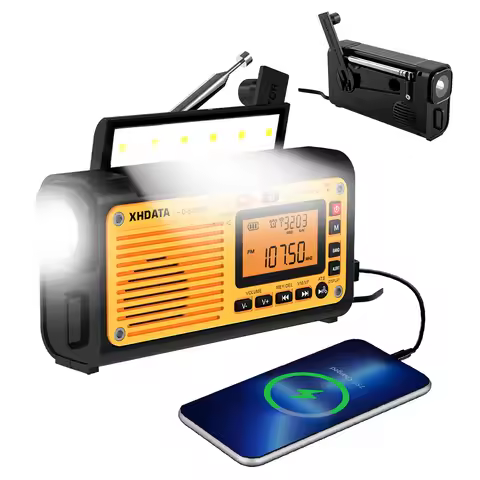 Emergency Crank Solar Radio XHDATA D608WB FM/AM/SW/NOAA Alert Portable Radio Charging 3000mAh Power 