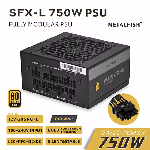 METALFISH SFX 750W 80PLUS Gold PSU Black Power Supply Full-Modular For Mini ITX Chassis Small Comput