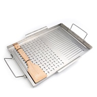 430Stainless Steel BBQ Grill Pan Griddle Spatula BBQ Basket Thickened Square Non-Stick Grill Pan Gri