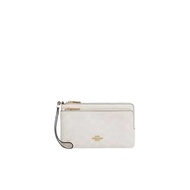 Coach Double Zip Signature Canvas Wallet In White Chalk CX161