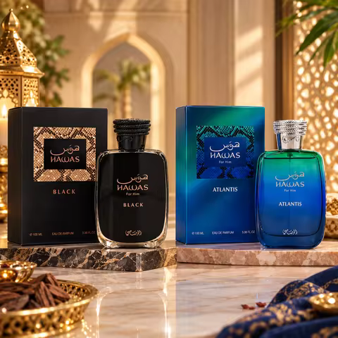 Men Perfume Set RASASI Hawas Black 100ml + RASASI Hawas Atlantis 100ml EDP Long Lasting Oriental Woo