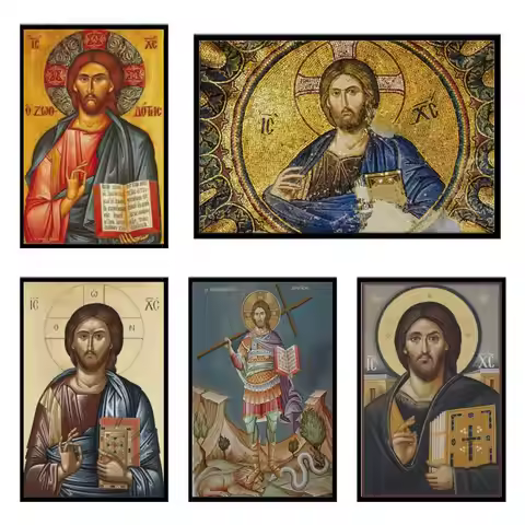 Large Greek Orthodox Jesus Christ Icon Canvas Print Byzantine HD Religious Art Wall Decor for Church