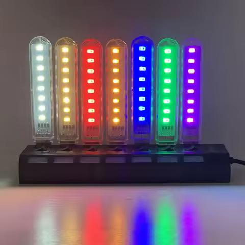 DC5V USB 8LEDs LED Night Light With EU US Plug U disk Red Yellow White Blue Green Purple Colored Lam