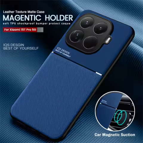 Car Magnetic Holder Leather Back Cover For Xiaomi 15T Pro 5G Case TPU Soft Bumper Shockproof Coque X