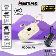 【3C Certified】Remax RPP-76 5000mAh Powerbank 20W Fast Charging Powerbank Built In Cable Powerbank