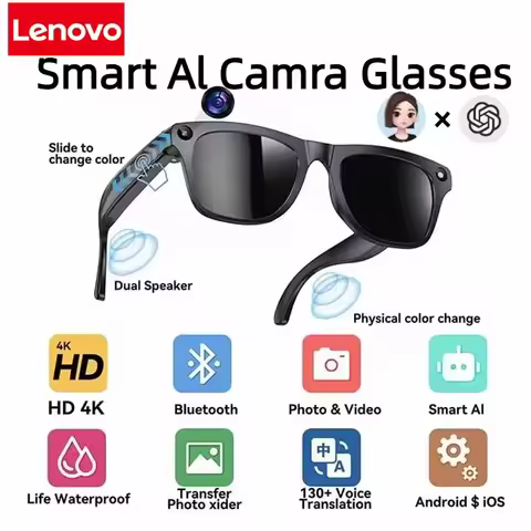 Lenovo 4K HD Electrochromic AI Smart Glasses Translate Chat GPT 800W Camera Bluetooth Call Voice Ass
