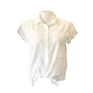 C•O•L•Z•A SA119 White Short Sleeve Shirt With Thin Fabric Tie At The Hem ️‍