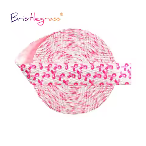 BRISTLEGRASS 2 5 10 Yard 5/8" 15mm Breast Cancer Awareness Print Fold Over Elastics FOE Spandex Sati