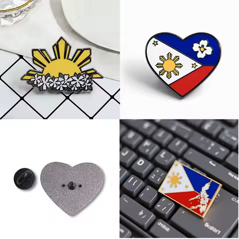 Philippine Flag and National Flower Lapel Pin Republic White Map Badge Brooch Jewelry Clothing Backp