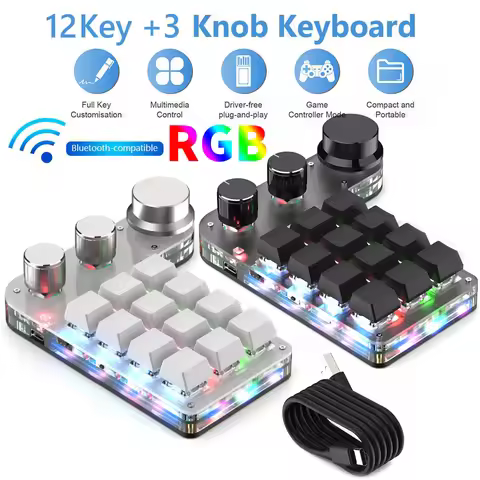 Wireless Bluetooth Programming Macro Custom Knob BT Keyboard RGB 12 Key Copy Paste Mini Button Gamin