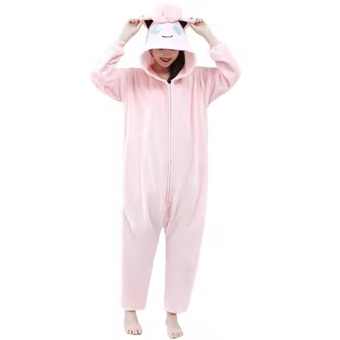 TAKARA TOMY Pokemon Jigglypuff Onesie Kigurumi Cosplay Costume Pajamas Halloween Zipper Pijama Anime
