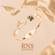 [Ready Stock] RNS Titanium Gold Plated Bangle Black & White Butterfly Fashion Elegant Rantai Tangan 