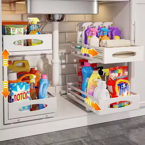 Under Sink Organizer, Pull Out Cabinet Organizers, Slide Sink Steel Shelf Cabinet Storage Shelves, U