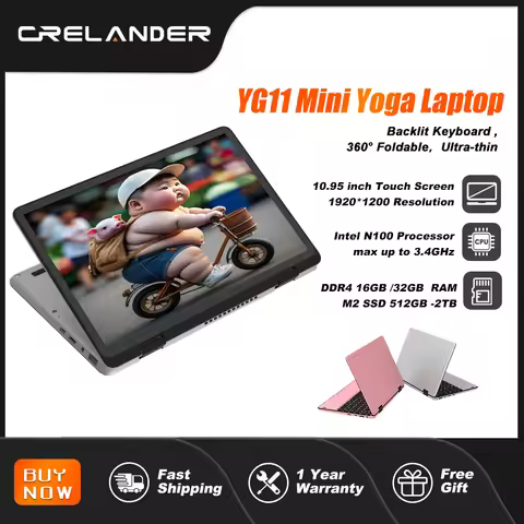 CRELANDER Mini Yoga Laptop 10.95"Touch Screen DDR4 16GB M2 SSD Backlit Keyboard 360° Flipable Window